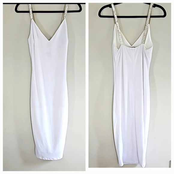 NWT Day & Night Women's White Slip Midi Dress with Rhinestones Straps Size S - Picture 1 of 12